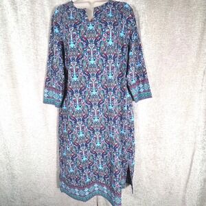 Coolibar Womens UPF 50+ Blue Paisley Tunic Swim Coverup Dress 3/4 Sleeve Sz L